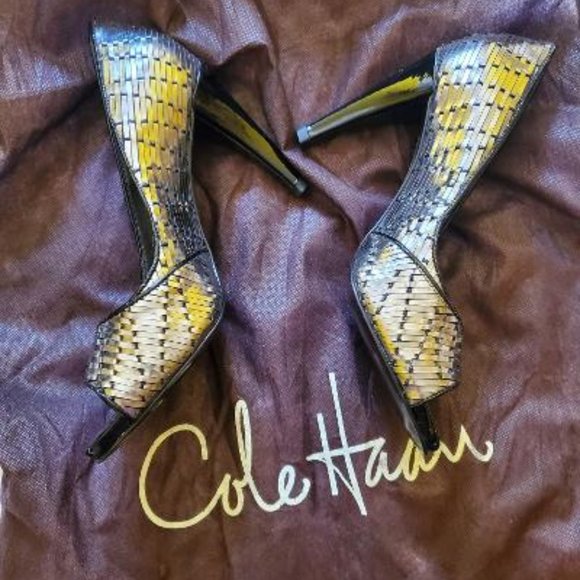 NEW - COLE HAAN basket weave design PeepToe Nike Air Platform Pump, Size 7 1/2 - Picture 3 of 6